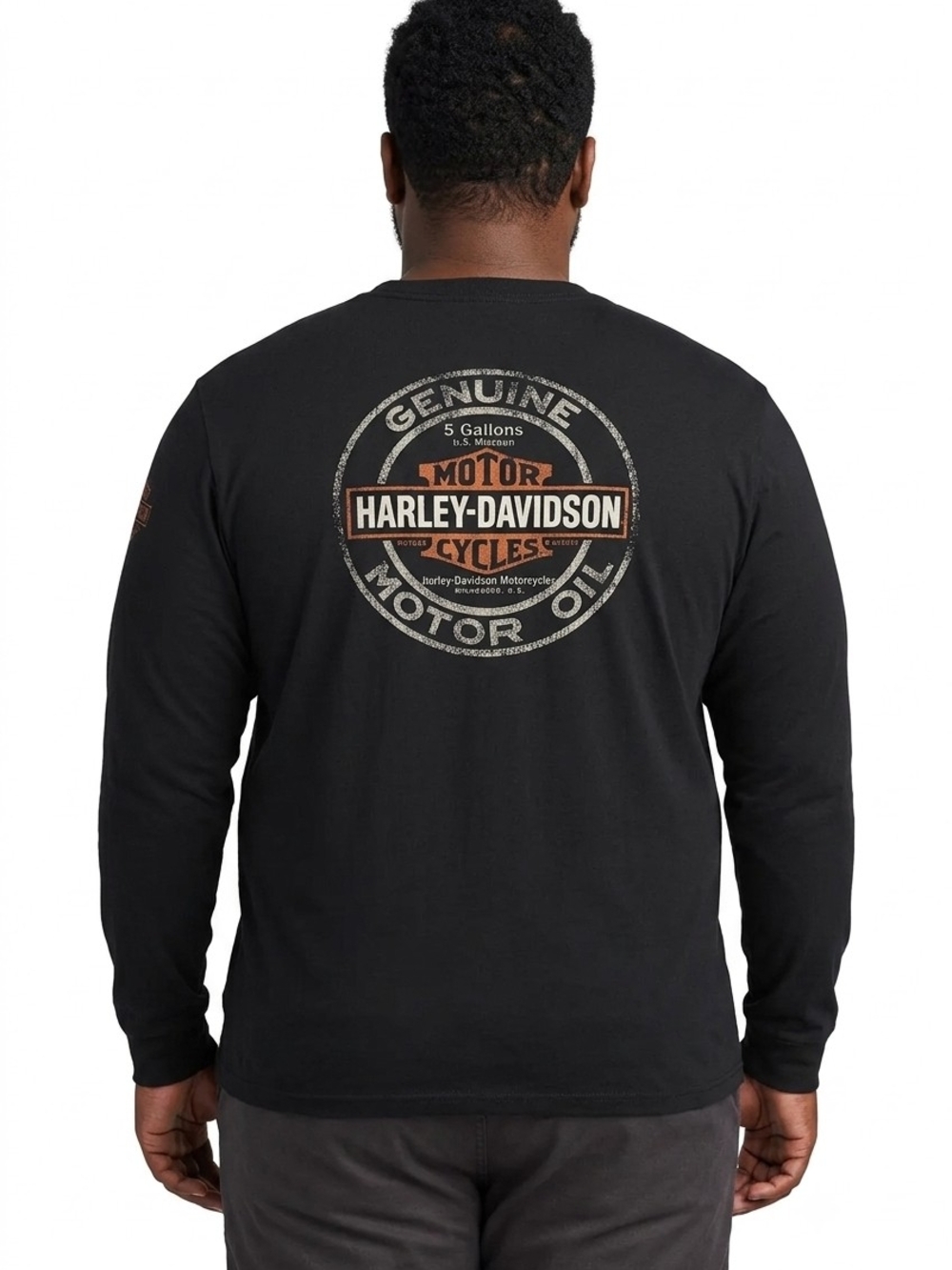 Harley-Davidson Black Long Sleeve Tee with Vintage Motor Oil Back Graphic